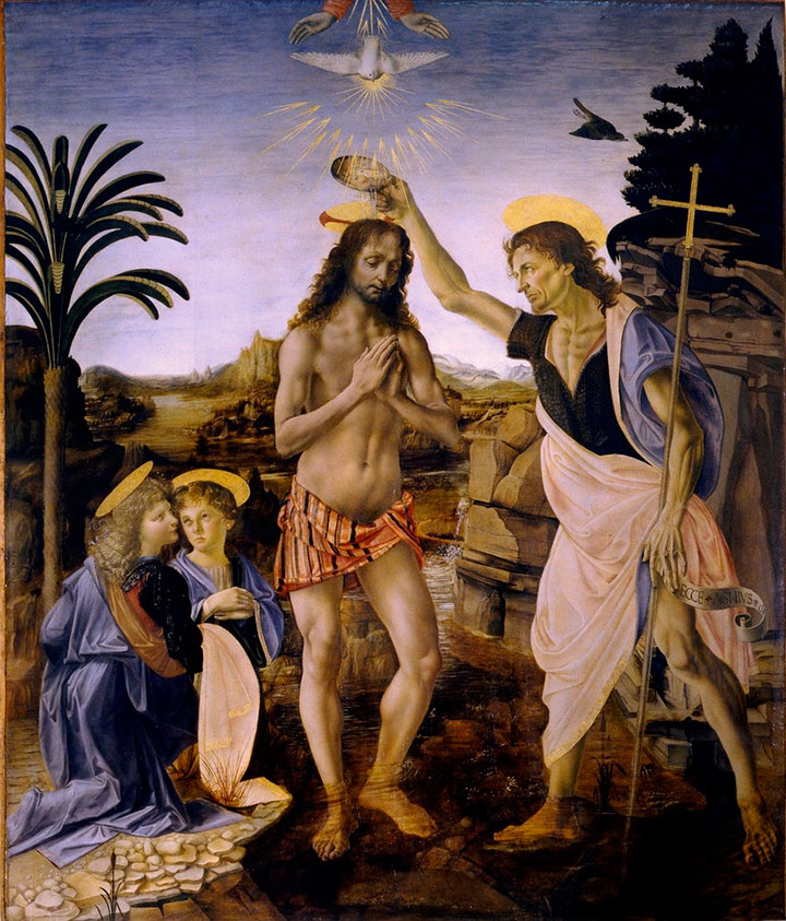 Крещение Христа, Леонардо да Винчи и Андреа дель Вероккьо